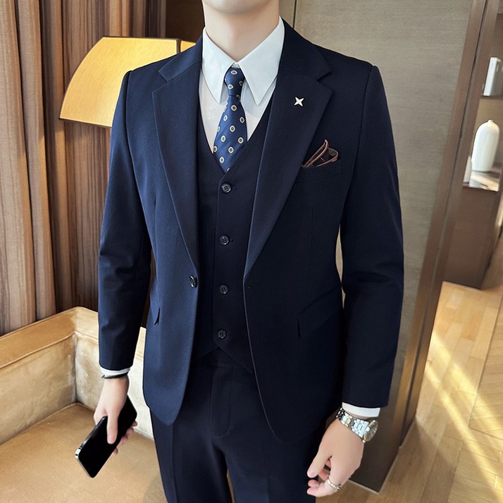 Titikong남성용 정장세트 하객룩 수트 사계절 기본 캐주얼 정장 3피스세트 코트 + 바지 +조끼