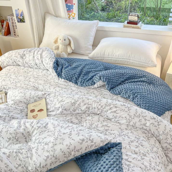 Jeernare 극세사 AB면 차렵이불 두꺼운 보온 이불 부드러운 겨울 이불