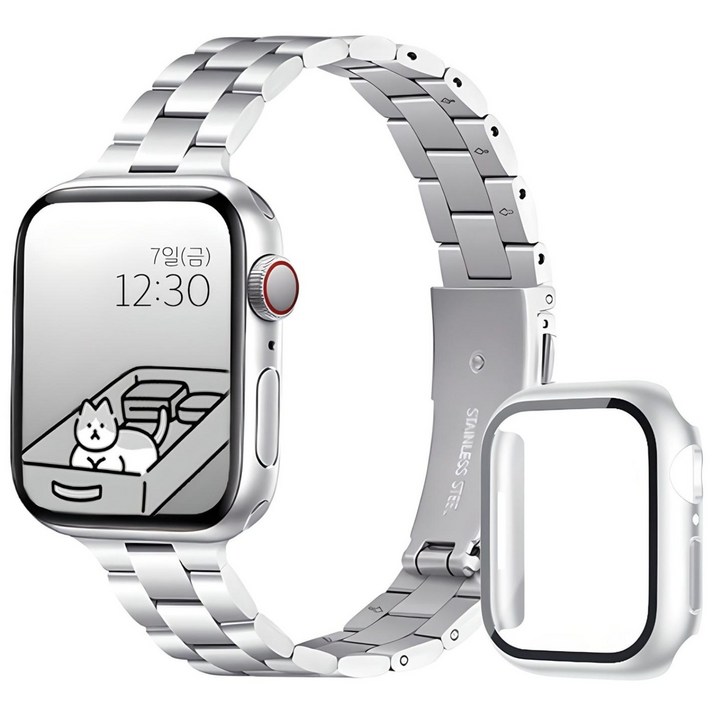 아이비온 애플워치 슬림 메탈 스트랩 40 44 + 풀커버 케이스 세트