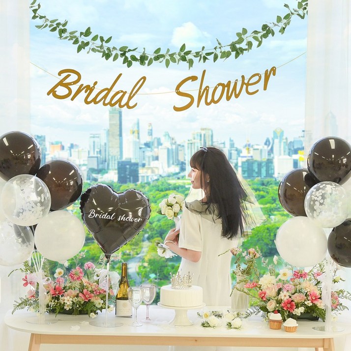 메리파티 브라이덜샤워 셀프웨딩 3인 4인 올인원 패키지 파티 세트, 1세트, 가랜드_골드
