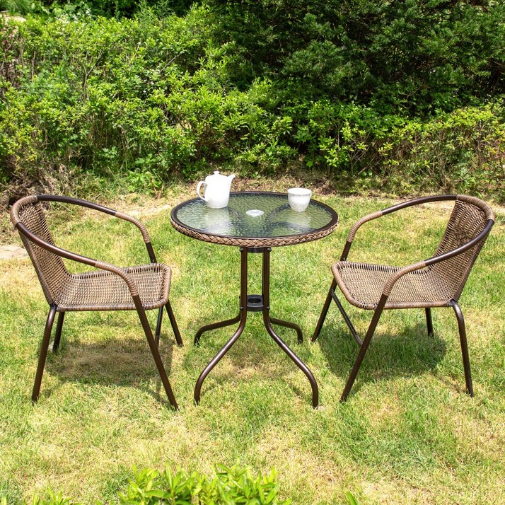 유로강화유리테이블 원형(1개)+유로39번의자(2개) 정원 카페 커피숍 2인 야외 세트