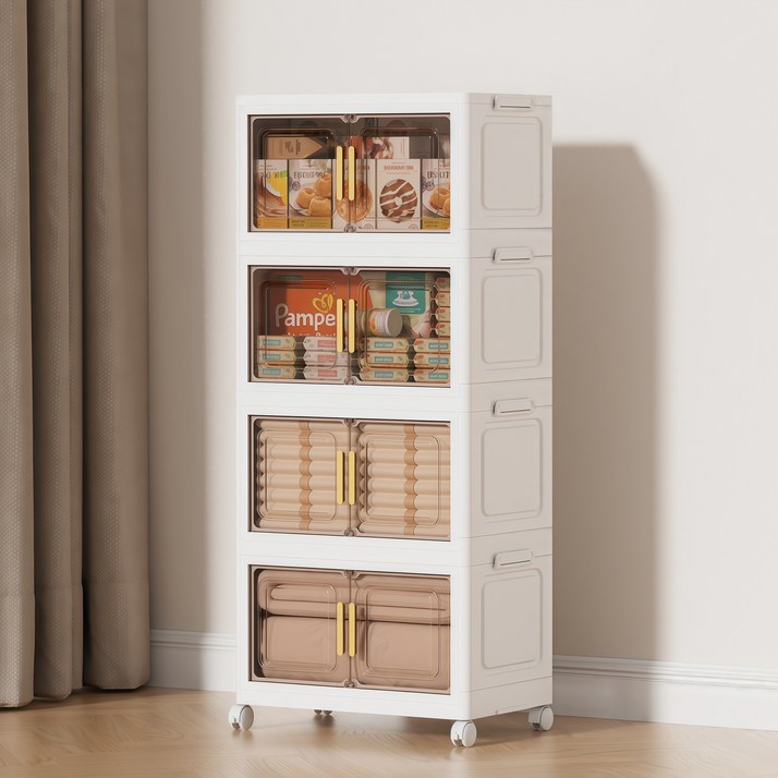 Kleeno 접이식 수납장 설치 안함 3단 4단 5단 이동식 양문형 수납장 대용량 다용도 폴딩 리빙박스