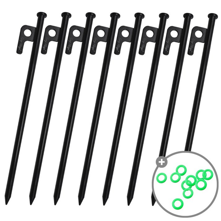 캠프빌리지 캠핑용 고강도 단조팩 텐트팩 쇠말뚝 + 야광링, 8개