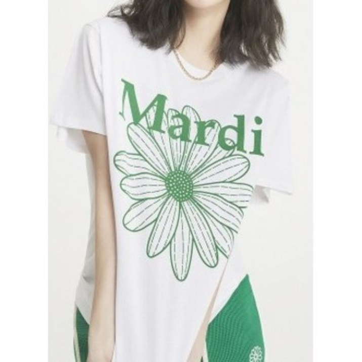 (국내정품)  마르디메크르디 반팔 티셔츠 그린 TSHIRT FLOWERMARDI WHITE GREEN 7272560051