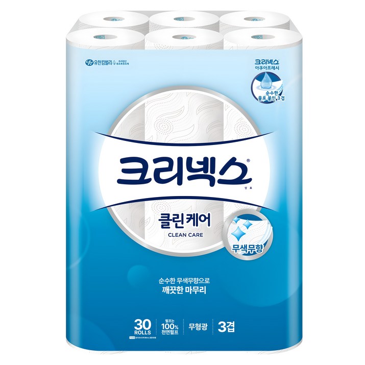 크리넥스 클린케어 천연펄프 3겹 고급롤화장지, 30m, 30개입, 1개