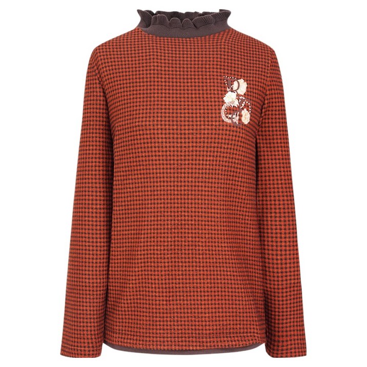 크로커다일레이디 여성용 플라워 포인트프린트 체크 티셔츠 CLCWTS111