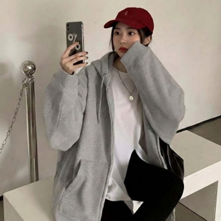 더플로우커머스 여성용 꾸안꾸 오버핏 데일리 무드 후드 집업