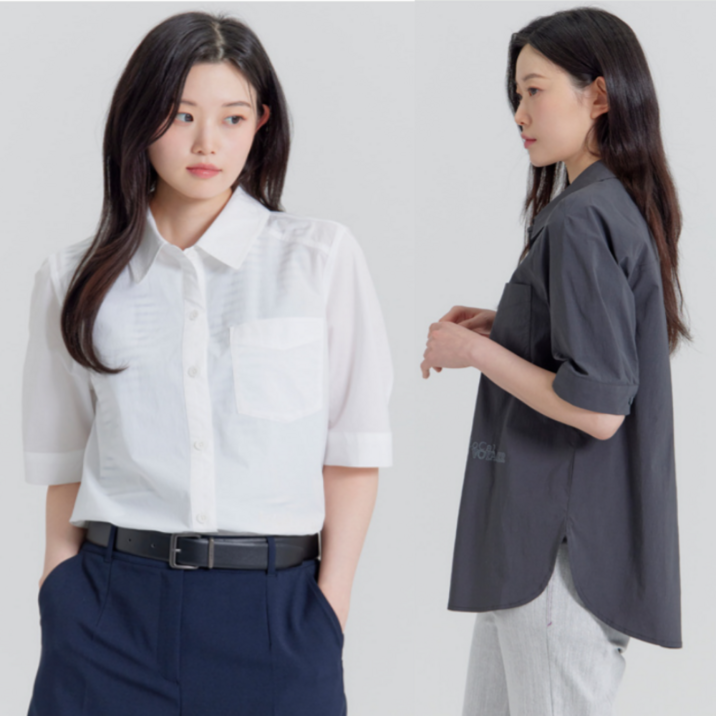 [지센창원]여성 반소매 중기장 블라우스 셔츠 2색 LCWSP426