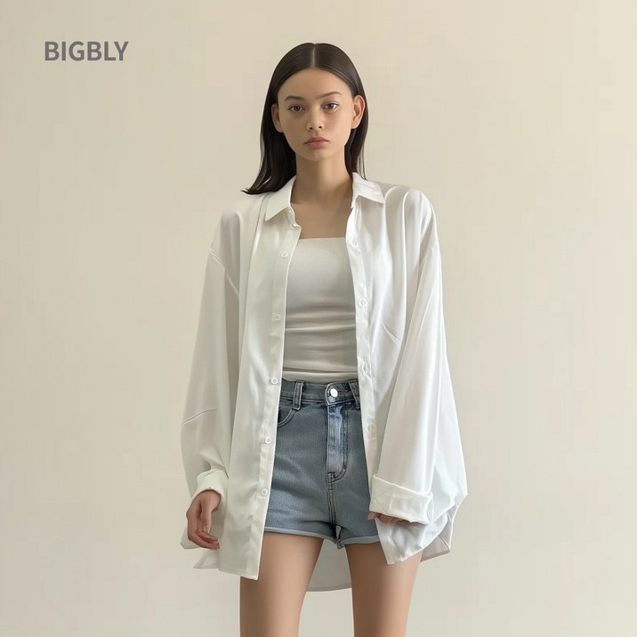 [55-99+]빅블리 빅사이즈 베이직 오버핏 소프트 셔츠
