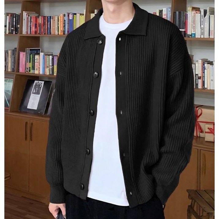 남성 심플  니트 오버핏 카디건 버튼업 셔츠카라 스웨터 데일리 코디250807SYWZS3810