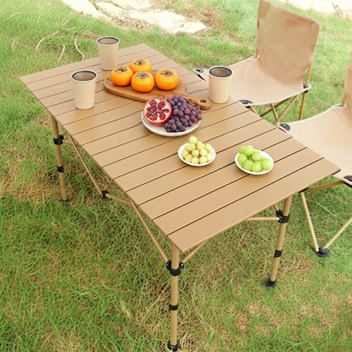 WildHeart 접이식 캠핑테이블 높이조절 경량 롤테이블, 베이지