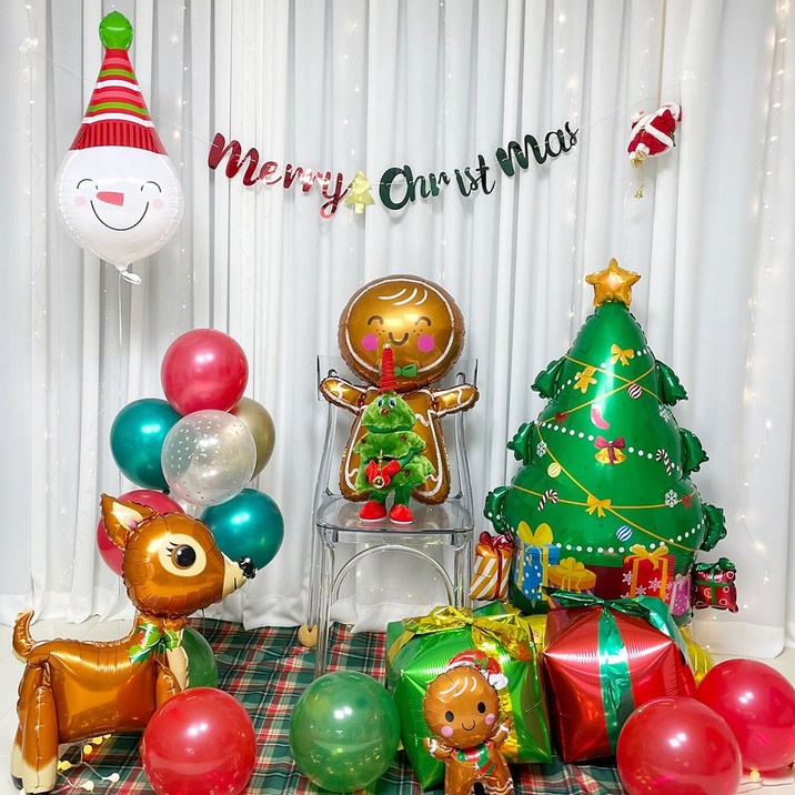 크리스마스 쿠키 풍선 가랜드 연말 파티 세트, 골드