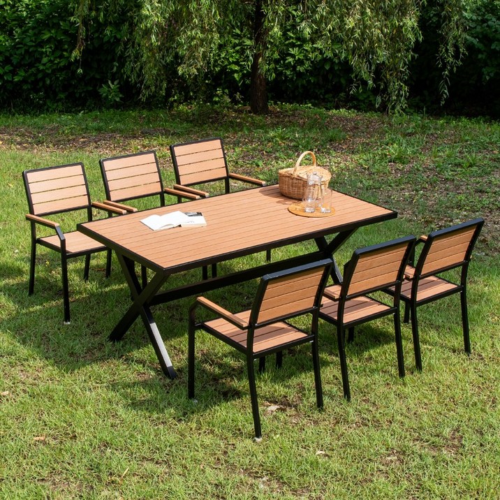 야드니 1800X900 수지목 야외 6인 세트 티 카페 정원, 블랙