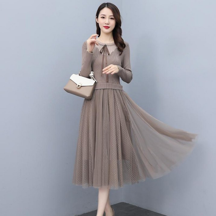 아줌마 원피스 가을 긴팔 고급 스커트 아줌마 원피스 가을 긴팔 고급 스커트