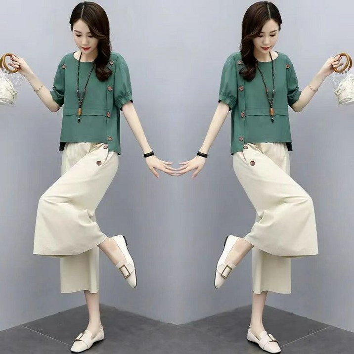 SALE-NEW여름여성투피스세트/여성상하세트/빅사이즈투피스/투피스/여성 셋업/하객룩투피스/여성오피스룩/세미정장/여성반팔티/예복/패션/세미와이드/소프트 원단/M-4XL