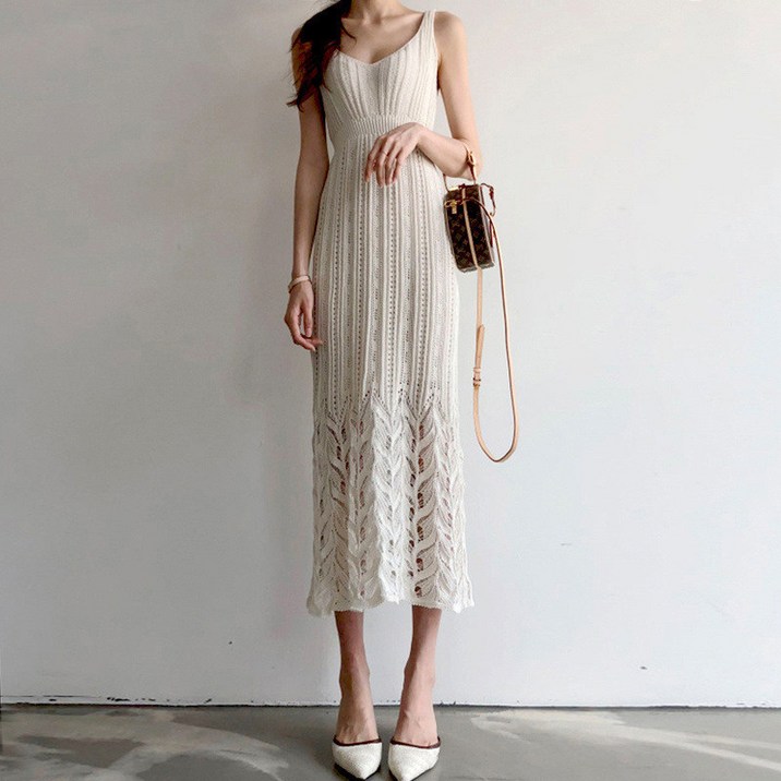 크로쉐 니트 원피스 손뜨개 뷔에스트 원피스 뜨게 휴가지 크로셰 일본여행 옷차림