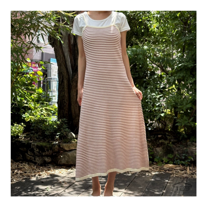 바이일이오 여성 니트 짜임 뷔스티에 여름 롱 나시 민소매 원피스