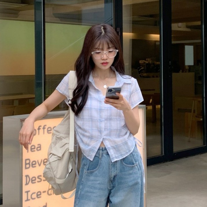 유토밸런 여성 여름 반팔 크롭 셔츠 블라우스 티셔츠