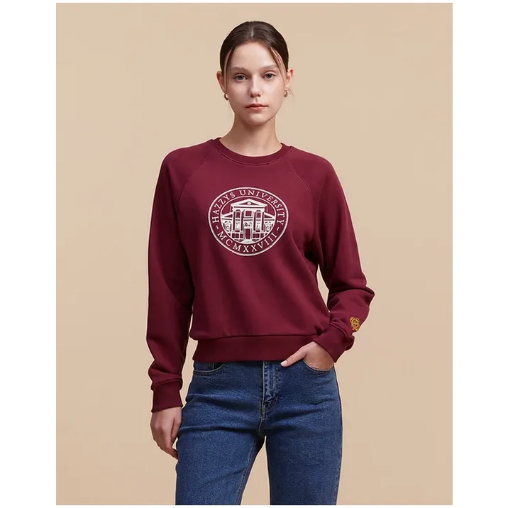 헤지스 HAZZYS 여성 와인 그래픽 프린트 면 스웻 셔츠