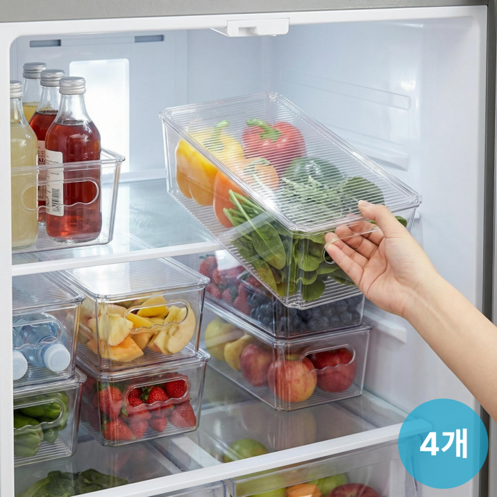 Vtopmart 다용도 냉장고 정리 트레이 팬트리 수납함 28.5x13x8.6cm, 4개, 투명
