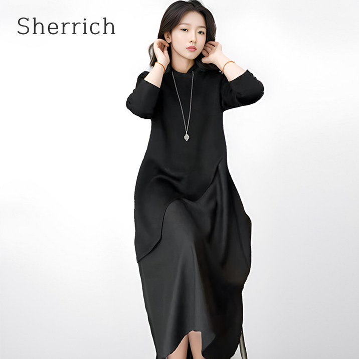 Sherrich 여성겨울원피스 니트롱원피스 블랙 롱 원피스  우아한 하객 원피스