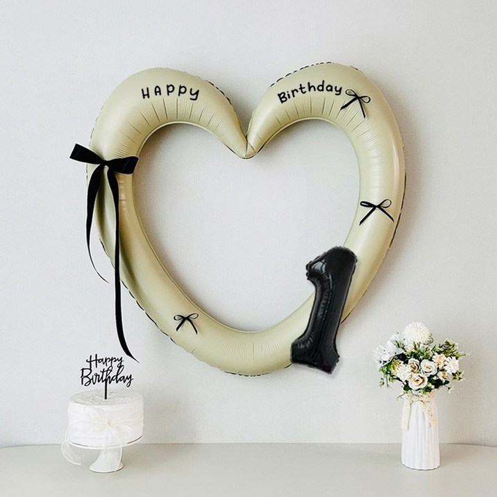 연지마켓 생일 이벤트 하트프레임풍선 블랙 숫자 생일파티 용품 세트 (자유레터링)