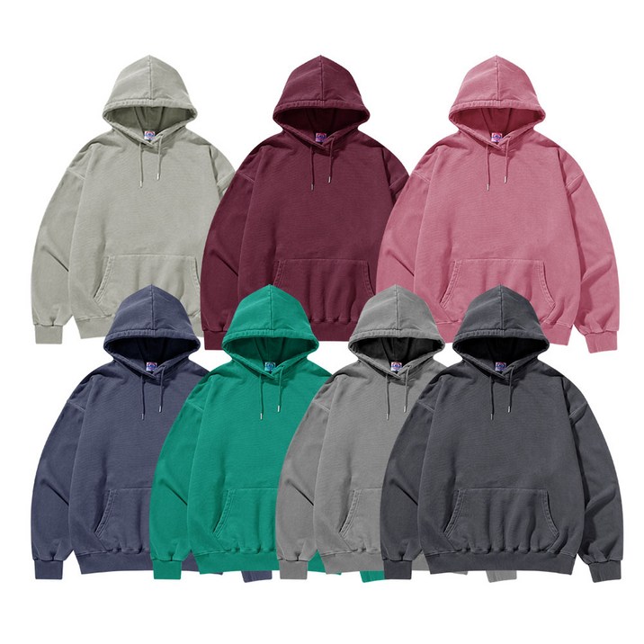 델리엔 소재감좋은 피그먼트 커플 후드 맨투맨 오버핏 빅사이즈 여성 남성 티셔츠_copy