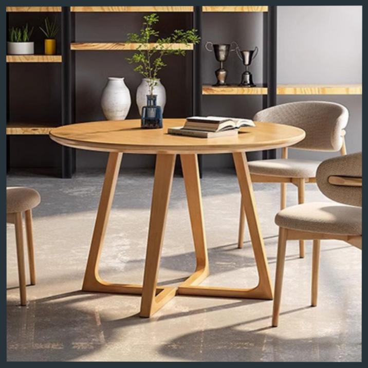 굿퍼니쳐 카페 원형 테이블 4인용 원목 식탁 의자 세트 2인 1200 고무 나무 티