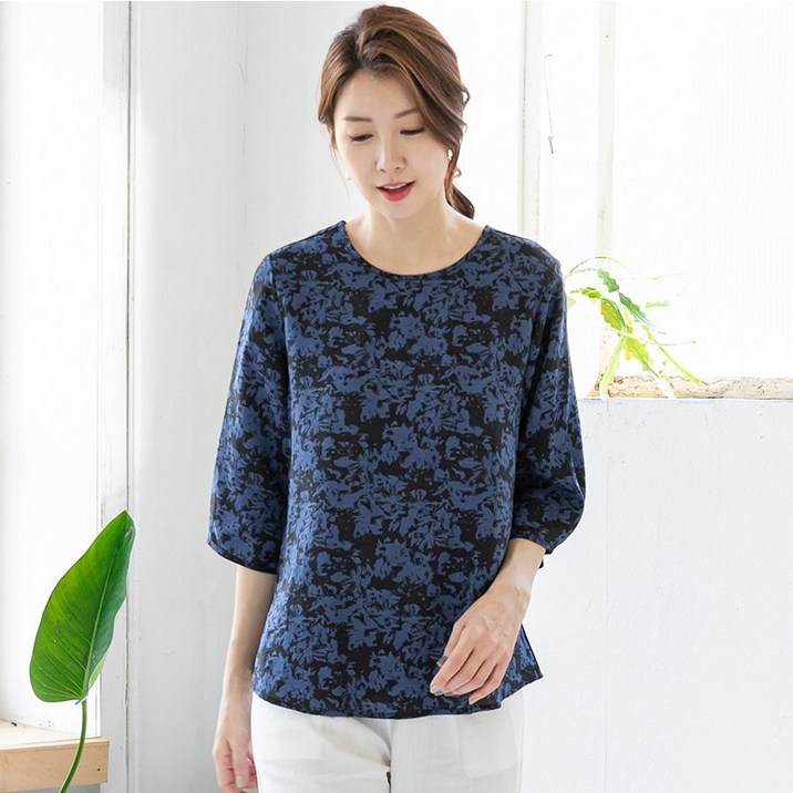 여성 인견 7부 셔링소매 패턴 블라우스 빅사이즈