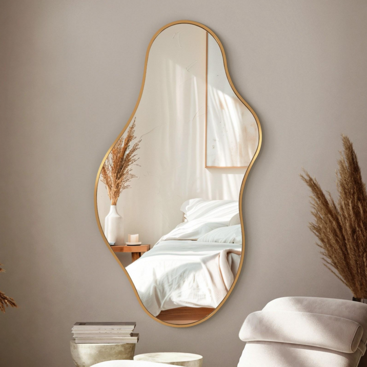 Fahomiss 비정형 깨지지 않는 유리 거울 인테리어 벽 거울 현관 안전 거울, 골드