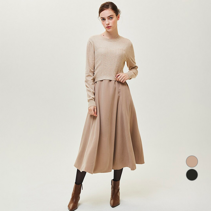 나이스클랍 여성용 케이블 장식 풀오버 절개 원피스 A234PWO905