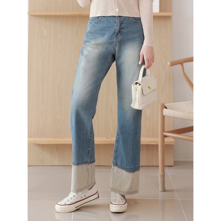 반전 롤업 와이드 통청바지