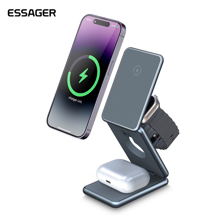 ESSAGER 맥세이프 폴드 3in1 멀티 무선충전기 휴대용 애플 워치 에어팟, Gun Grey애플, 1개 ESSAGER 맥세이프 폴드 3in1 멀티 무선충전기 휴대용 애플 워치 에어팟, Gun Grey애플, 1개