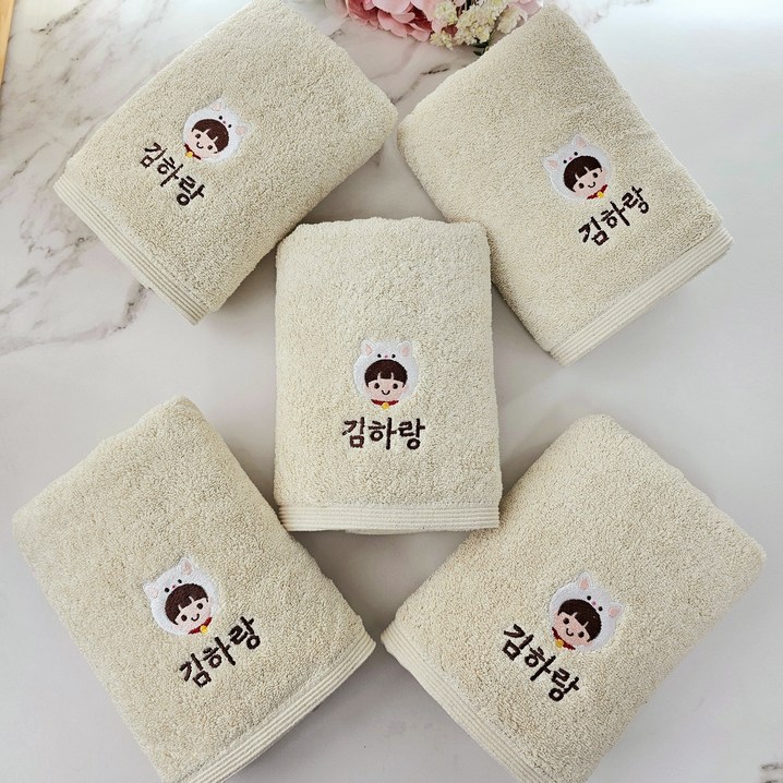 쁘띠맘 어린이집수건 모던타올5장 180g 네임자수 기숙사수건 유치원준비물 생존수영 영신타올, 모던타올베이지, 5개