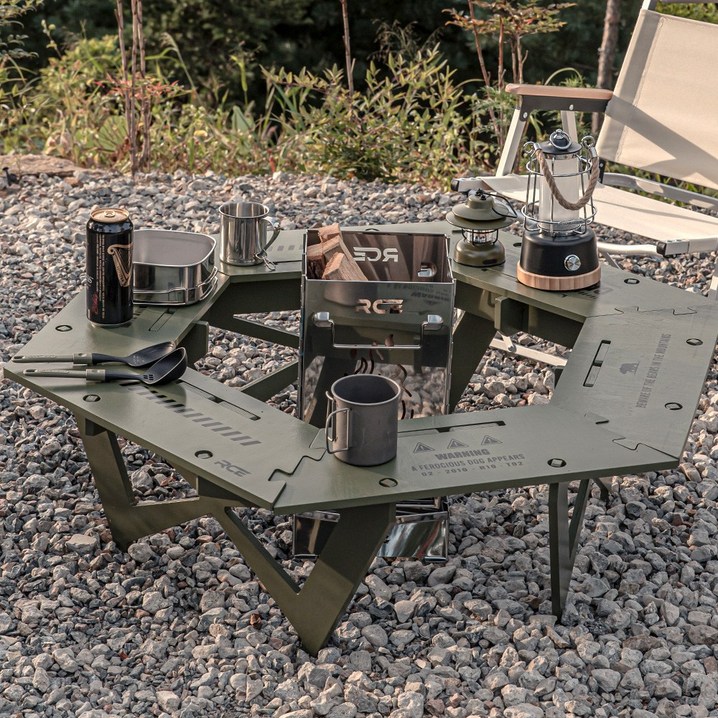 로티캠프 육각 화로대 접이식 캠핑 테이블 카키 PCT391K