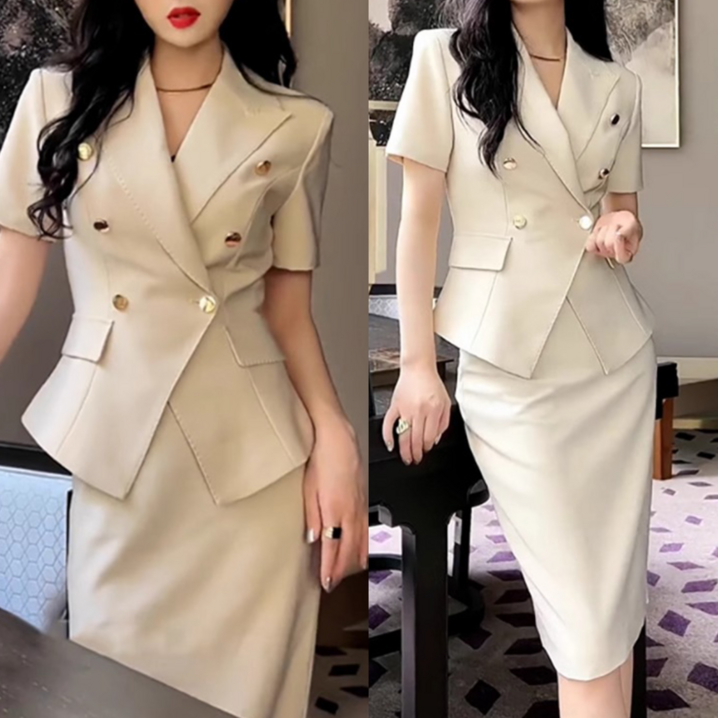 Asure 여성 정장 세트 베이직 반팔 재킷힙업 스커트 오피스룩 출근룩