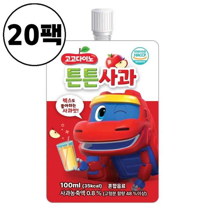 소비기한 임박할인 고고다이노 100ml 20팩 사과 과일음료 튼튼 쥬스, 20개, 100ml