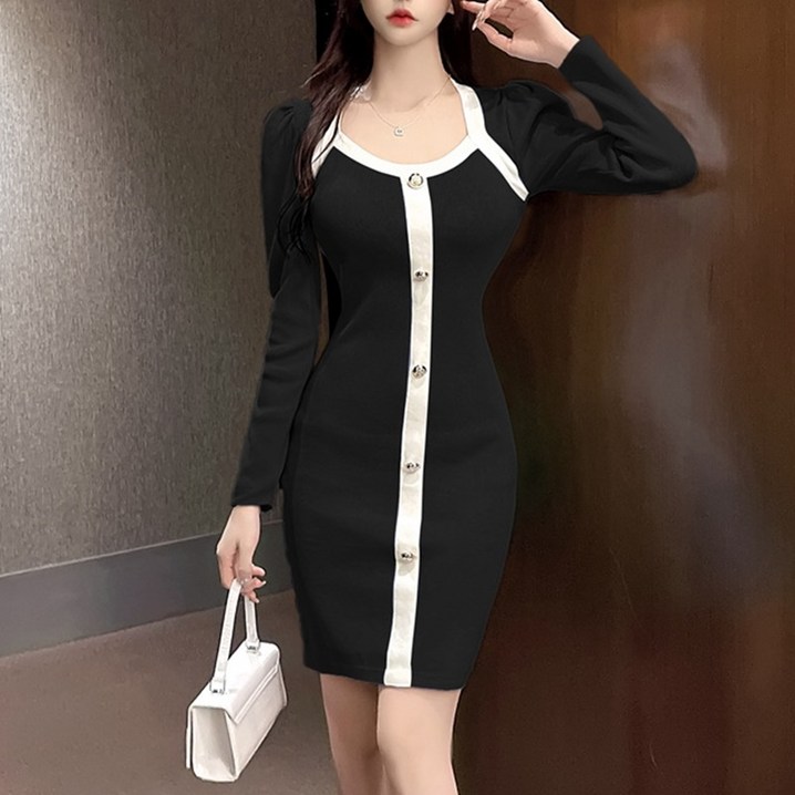 블링앤수 여성 데이트룩 라운드넥 여신 미니 원피스 KZZ472