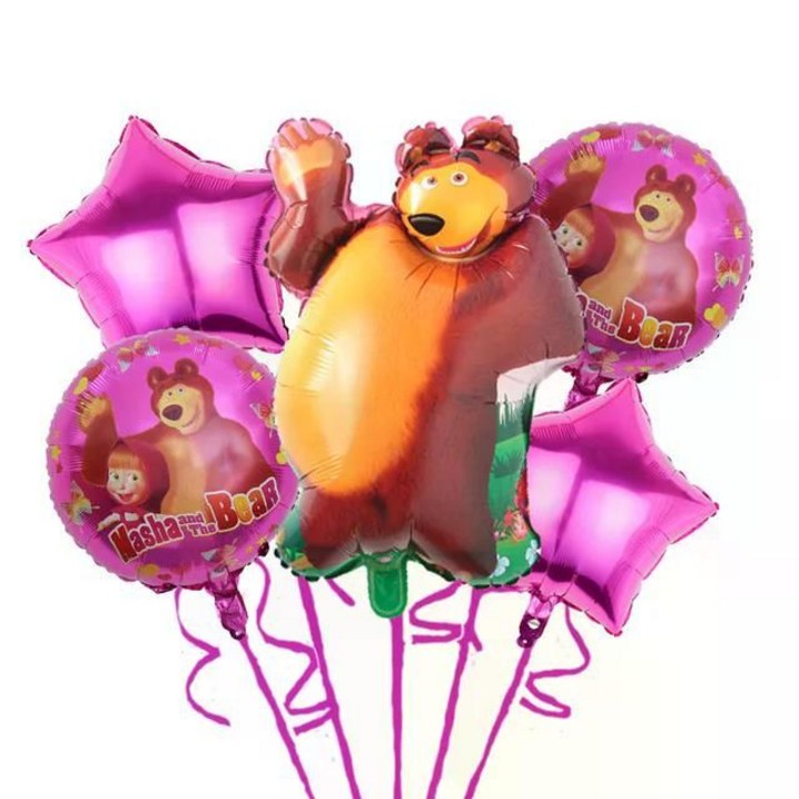 마샤와곰 생일 풍선 장식 만화 애니메이션 은박 어린이 라운드 아기 파티 선물, 5pcs set3