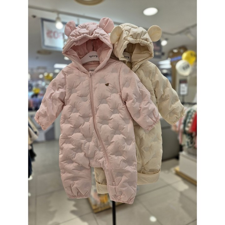 아가방동아쇼핑점빠른선택 신생아 겨울필수품남아 여아공용  외출복 일상복 우주복 패딩우주복 부드러운 퍼안감의 가볍고 얇으 토끼캐릭터 퀼팅 우주복제프퀼팅우주복