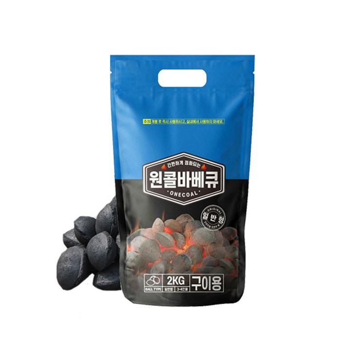 꾸버스 원콜 야자숯 차콜 조개탄, 1봉, 2kg