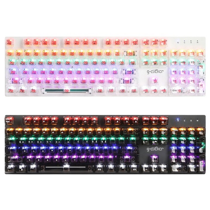 지클릭커 GKK540 LED 크리스탈 투명 104키 게이밍 유선 기계식 키보드