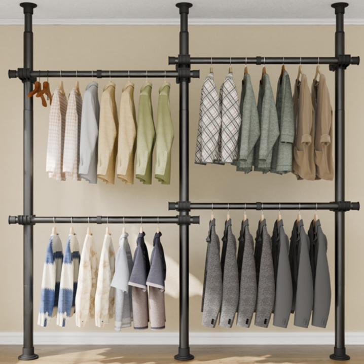 국내브랜드라온리빙 철제 조립식 시스템 행거 3238파이mm, 블랙4단