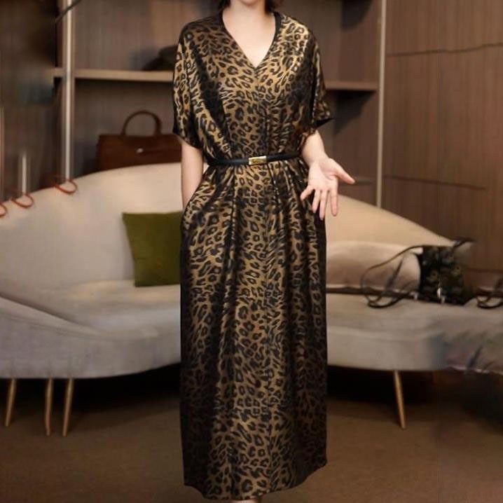 페이준 여성 여름 레오파드 프린트 원피스 브이넥 날씬해 보이는 프린트 원피스 LN4412