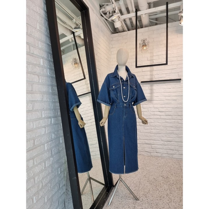 반다리 엣지 데님 청 원피스