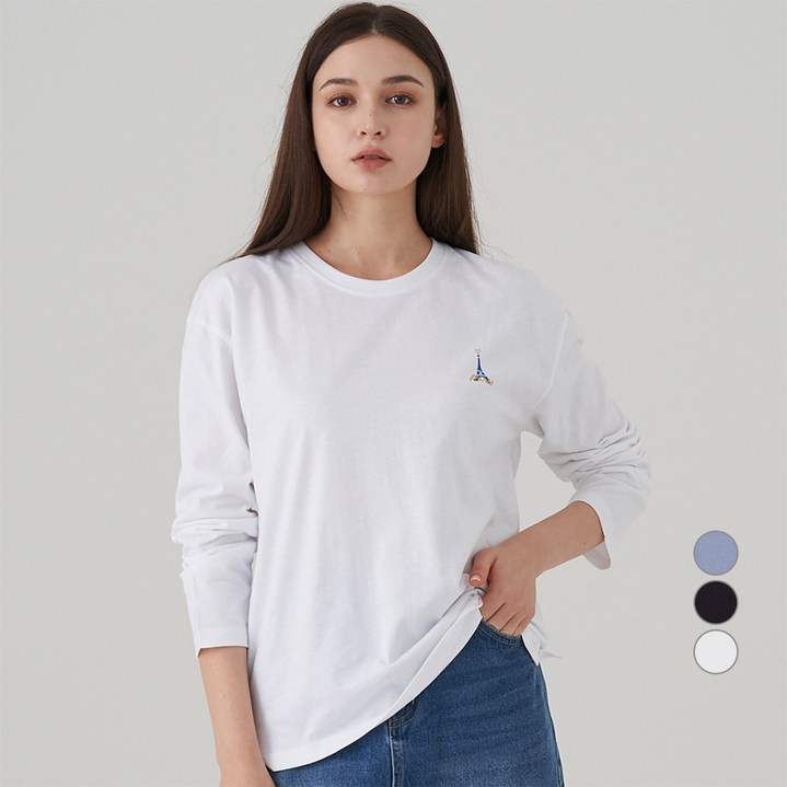 ELLE PARIS 여성용 에펠 프린트 릴렉스핏 긴팔 티셔츠