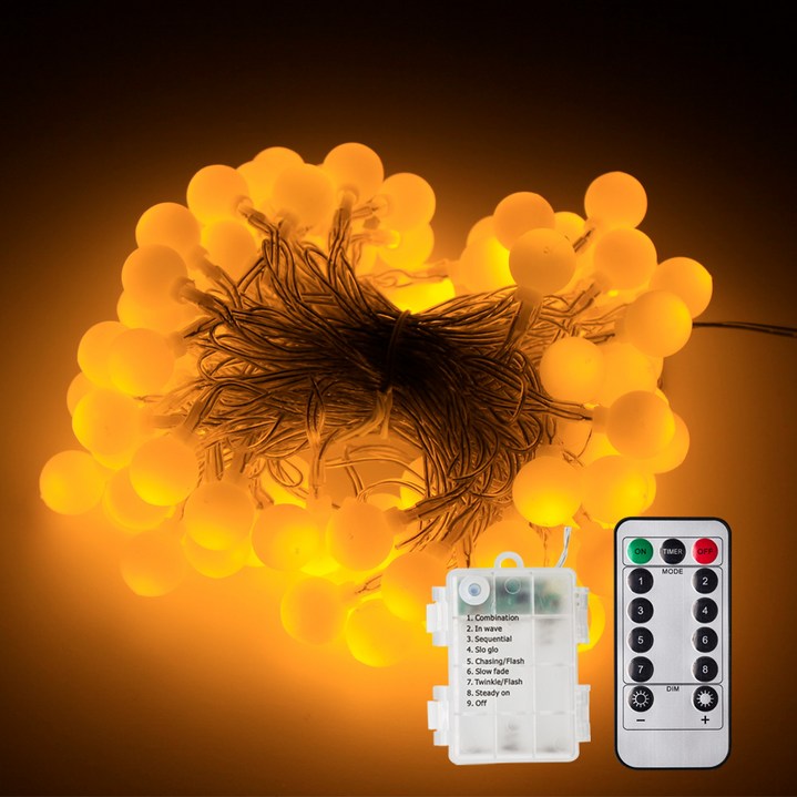 가온 홈벨리쉬 방수건전지팩 앵두전구 줄조명 50구 + 8모드 리모컨 F17, 옐로우, 5m, 1개