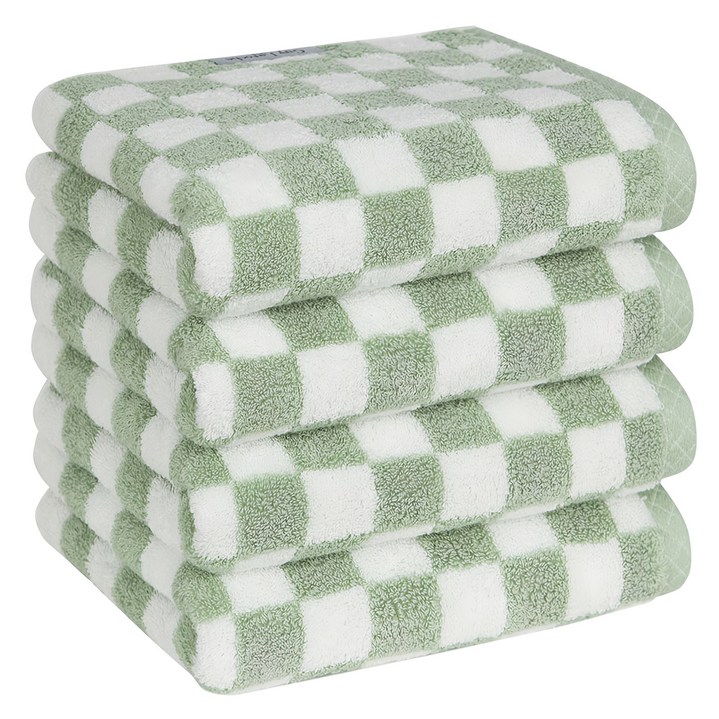 기라로쉬 프리미엄 선염라인 타올 200g 40수 코마사, 체크그린, 4개