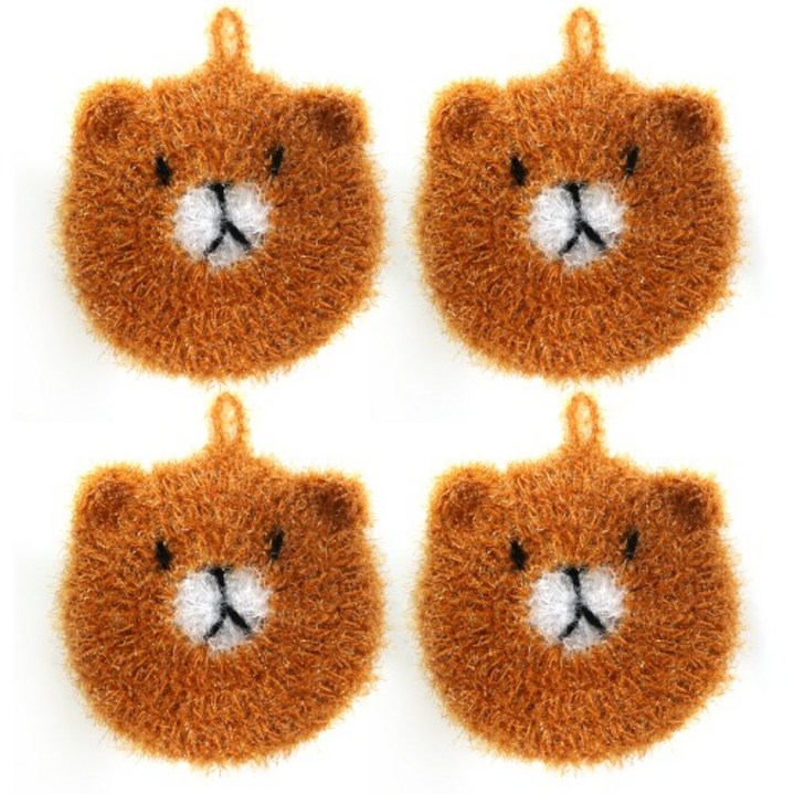 반짝반짝 귀여운 곰돌이 아크릴 주방 수세미 4개입 브라운