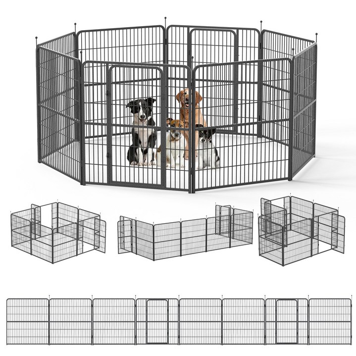 강아지 울타리 대형견 울타리 실내외 대형 철제 울타리 펜스 설치 쉽고 단단하고, 1개, 실버블랙